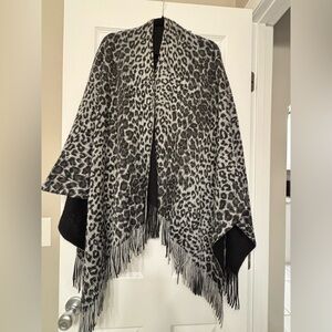 Chic Animal Print Fringe Shawl